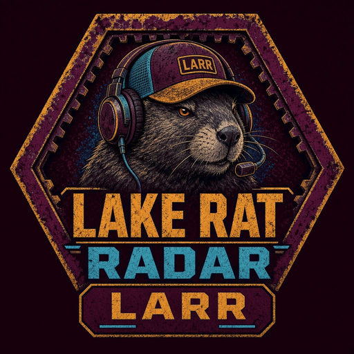 LARR emblem — lake rat with headset in Tyrian purple